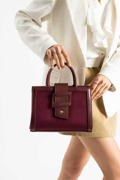 Nurembags Burgundy Square Shape Stylish Women's Hand and Shoulder Bag