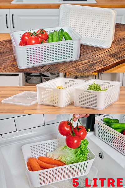 SUPERPUP Organizer with Strainer, Refrigerator Organizer and Fresh Produce Storage Container, Set of 5, LT