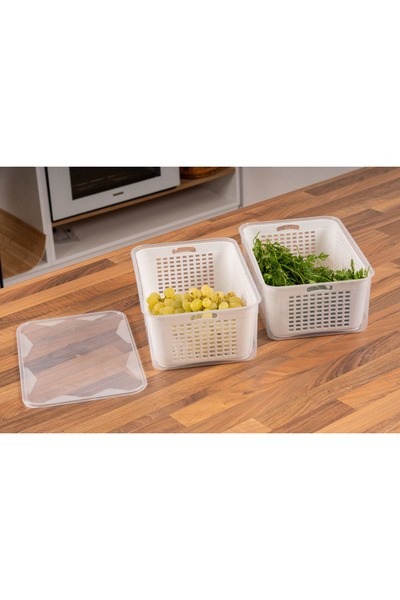 SUPERPUP Organizer with Strainer, Refrigerator Organizer and Fresh Produce Storage Container, Set of 5, LT