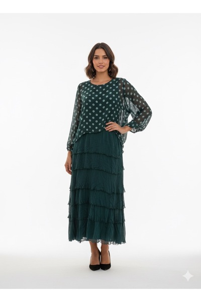 Cb Made In Italy İtalyan ipek katmanlı puantiye detaylı elbise