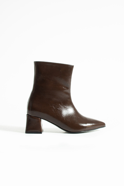 KOTAN Γυναικείες μπότες με φερμουάρ με χοντρό τακούνι σε καφέ γυαλιστερό χρώμα-Κομψό εφέ δέρματος Νέα σεζόν