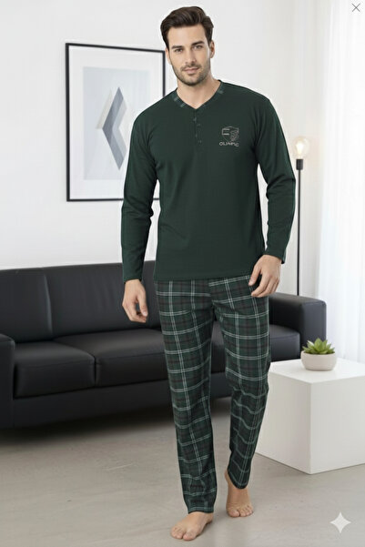 Sude HOMEWEAR Set pijama cu mânecă lungă în carouri din bumbac pieptănat pentru bărbați