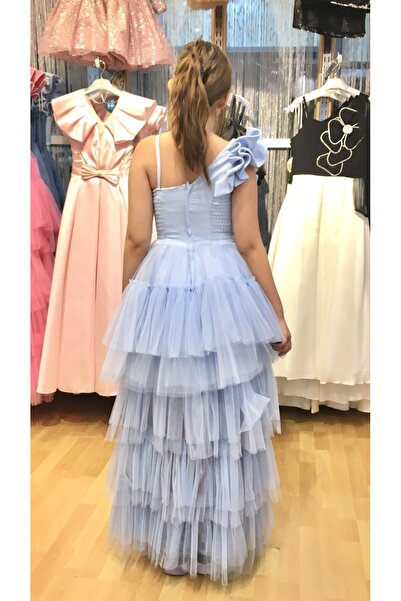 Erkut Rochie de seara pentru fetita, culoare albastru bebelus, din tul