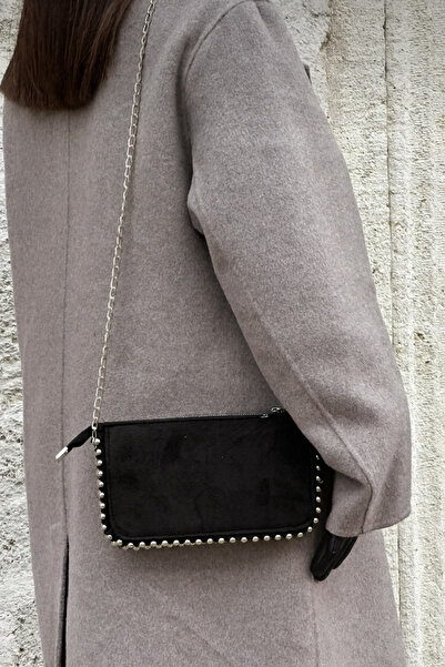 bahwar Suede Mini Shoulder Bag with Chain Detail