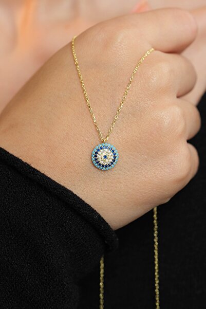 Kiriş Gümüş 925 Ayar Gümüş Altın Yaldızlı Nazar Boncuğu Modeli Kadın Gümüş Ko...