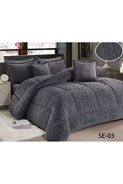 Roshen طقم مفرش 6 قطع نفرين شتوي حشوة مخمل ناعم مع فرو سادة ذو وجهين خامة مخم...