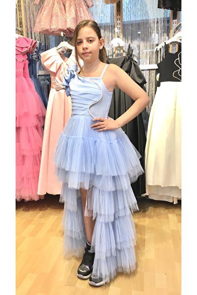 Erkut Rochie de seara pentru fetita, culoare albastru bebelus, din tul