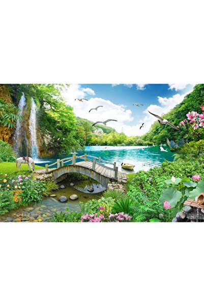 Zumzeria Tablou Canvas Vedere tropicală cu lac cascadă, 80x50cm, tabloucanvas...