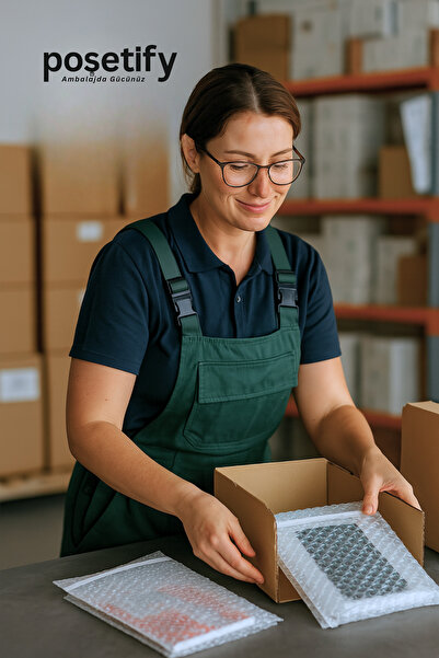 POŞETİFY Balonlu Kargo Poşeti 25x30x5 cm | 5 Adet | Şeffaf | Yapışkan Bantlı Kargo Zarfı | 80 Gram