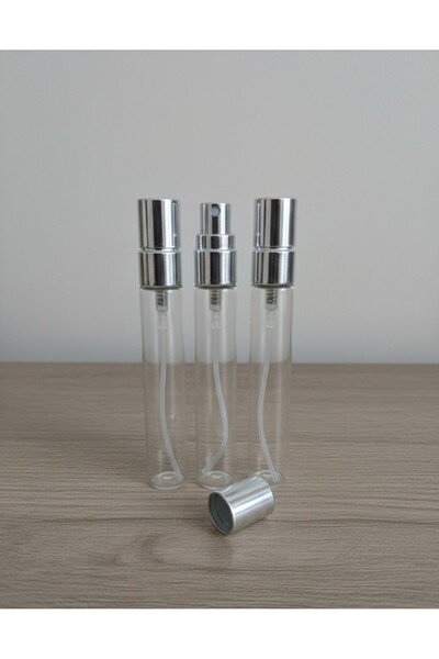 enas kozmetik Doldurulabilen Parfüm Cam Şişe 10 ml 3 Adet Metal Kapak Gümüş Renk
