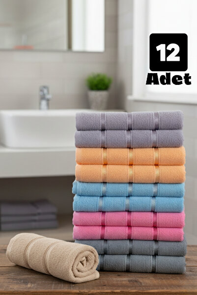 Senpai Softiva Pamuklu El Yüz Havlusu Seti 12’li Yumuşak Emici Banyo Mutfak S...