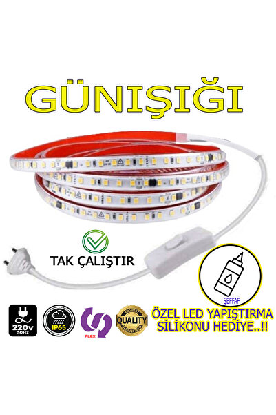 ELEKTROLED 220V Şerit LED YÜKSEK IŞIK FİŞLİ VE ANAHTARLI GÜNIŞIĞI 18 METRE ((...