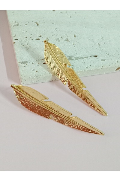 mos&more Gold Long Light Leaf Earrings