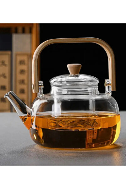 AVANTAGE HOME Chloe Bambu Saplı Cam Süzgeçli Cam Bitki Çayı Demliği 1000 ml