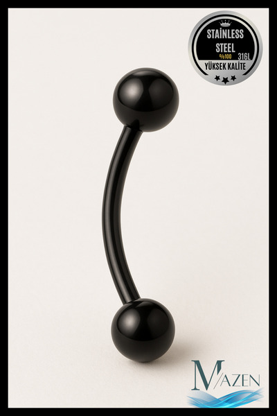 MAZEN Siyah 316L Çelik Kavisli Kaş Piercing Labret | 6-8-10 mm Beden Seçenekli