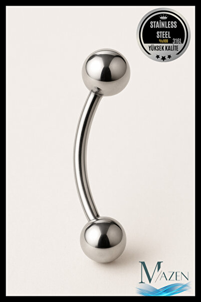 MAZEN 316L Çelik Kavisli Kaş Piercing Labret | 6-8-10 mm Beden Seçenekli Gümü...