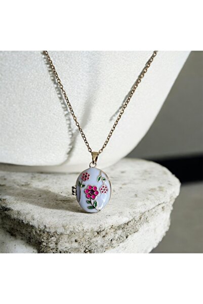 HOUSEKİ Çelik Çiçekli Kapaklı Kolye
