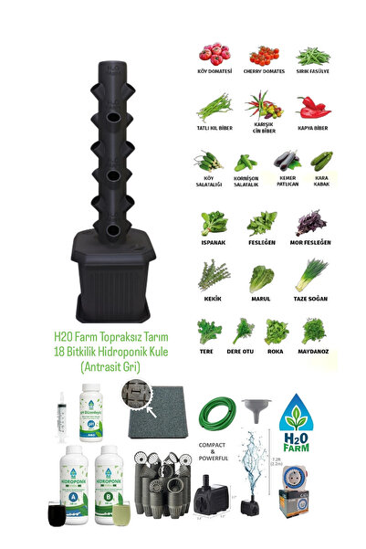 Genel Markalar Hidroponik Dikey Tarım - Topraksız Tarım Kule Sistemi Seti-18 Bitkilik (MARUL,ÇİLEK VB.)