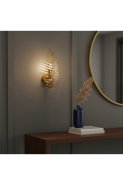 MOİRA Leaf Metal Yaprak Başlıklı Rustik Tekli Aplik Parlak Gold, Modern Duvar Lambası LEAF-15322
