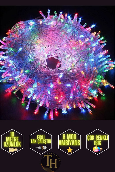 Toptanhane 10 Metre 100 Ledli Fişli Led Işık Çok Renkli Dekor Lambası Yılbaşı...
