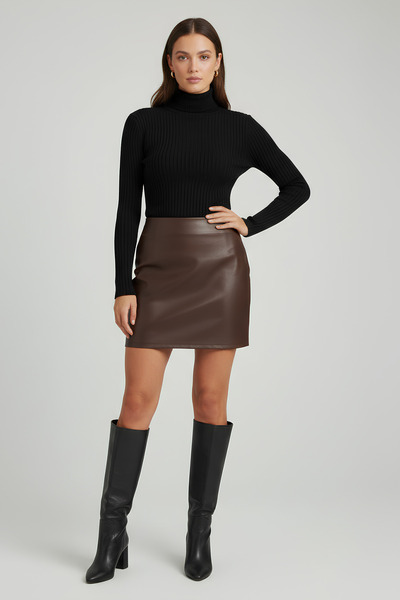 Mek-Up Mini Skirt Swarius High Waist Model of Bitter Coffee