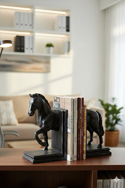 Dekoromi Dekoratif Kitap Tutucu At Figür Heykel Biblo (22x17cm) Dekoratif Kit...