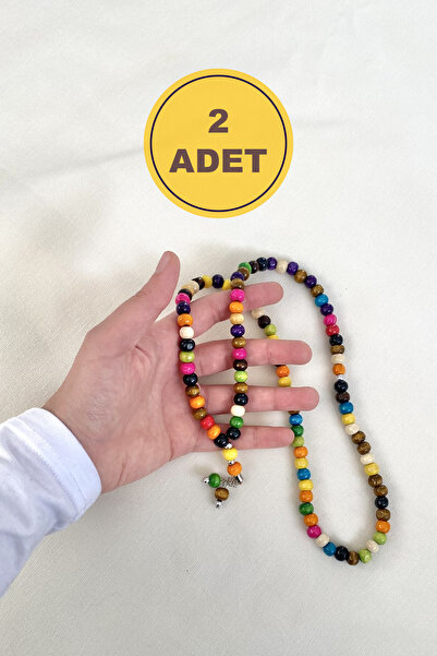 uhtico 2 Adet Renkli 99'luk Çocuk Tesbihi, Ahşap Ramazan Teravih Namaz Tesbihi