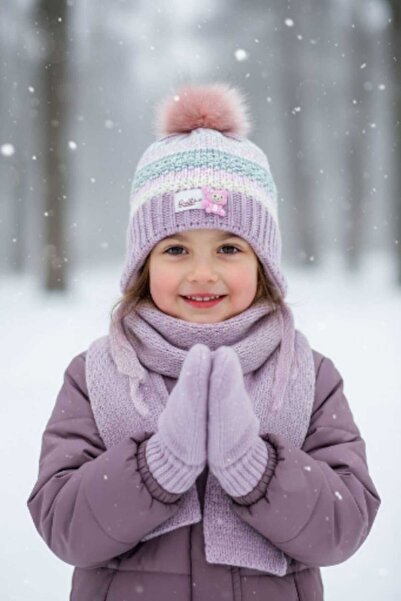 Aware Time Kitti 0-12 Ay Kız Bebek & Çocuk Aksesuarlı İçi Polarlı Atkı Bere E...