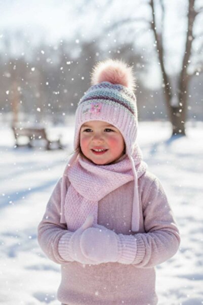 Aware Time Kitti 0-12 Ay Kız Bebek & Çocuk Aksesuarlı İçi Polarlı Atkı Bere E...