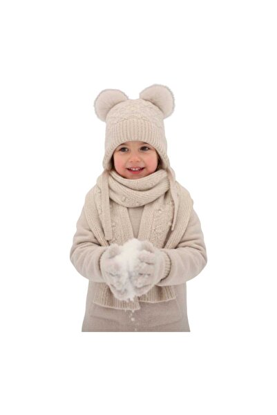 Aware Time Kitti 1-4 Yaş Kız Çocuk İçi Polarlı Atkı Bere Eldiven 3'lü Takım