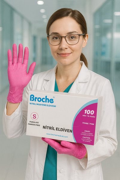 Medicalx Ultra Kalın Fuşya Pembe Nitril Muayene Eldiveni 100’lük Kutu - LARGE