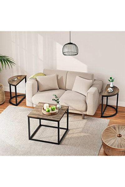 AGD 3-piece oval coffee table set, stackable, metal frame center table for home and office