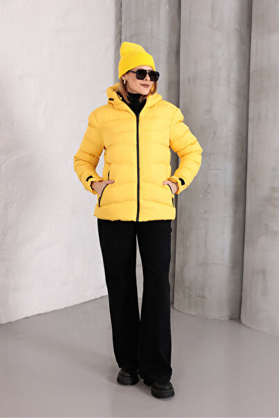 MYRAB DENİM Hooded Waterproof Wind-Resistant Inflatable Jacket with Fleece and Fur Inside