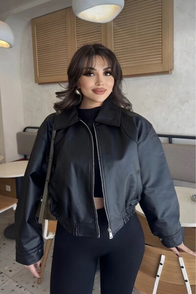 moda armanc Штучна шкіра з коміром, куртка-бомбер