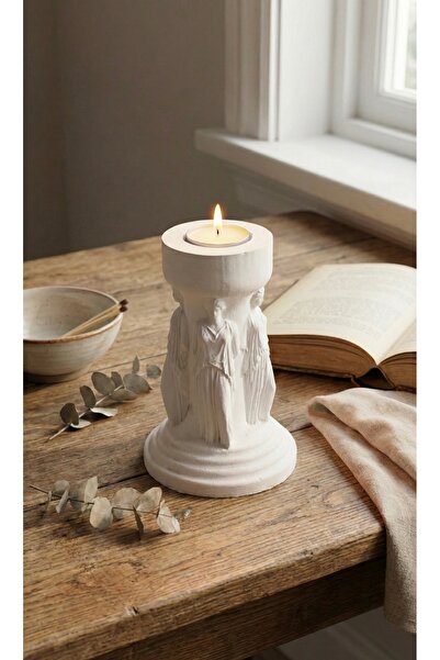 TAŞ ART Antik Roma Heykel Formlu Beyaz Beton Mum-Dekoratif Tealight Mum Ev ve...