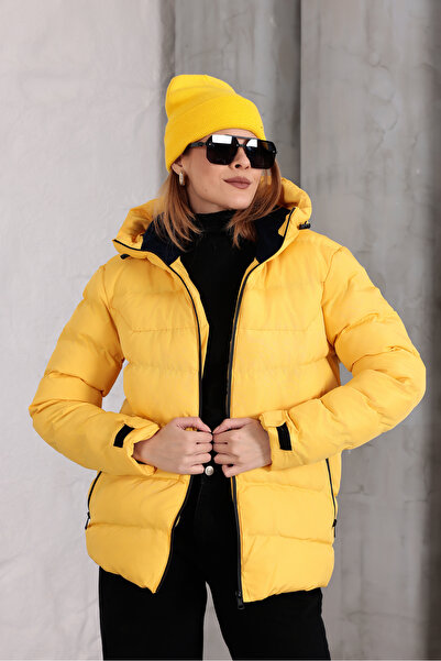 MYRAB DENİM Hooded Waterproof Wind-Resistant Inflatable Jacket with Fleece and Fur Inside