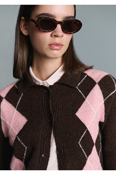 Mavi Μάλλινη ζακέτα με σχέδιο μπακλαβά καφέ εφαρμοστό / Slim Fit 1710825-70244