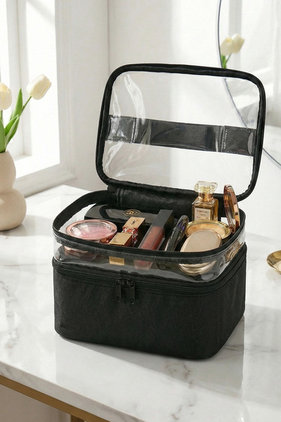 Ankaflex Women's Makeup Bag Two Large Compartments with Strap Foldable Care Travel Organizer Makeup Bag