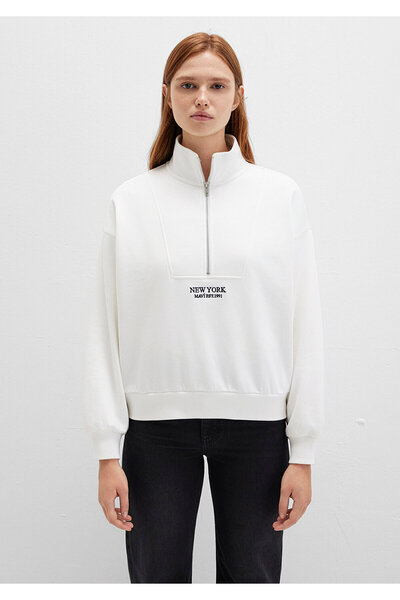 Mavi Світшот з напівзастібкою та принтом на спині, екрю 1S10502-70057