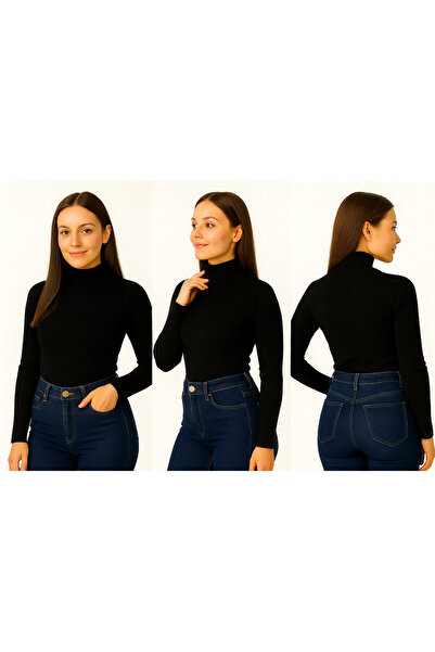 ingegno Body High-Neck Long-Sleeved Viscose Knitted Fabric Lycra Body Black a...