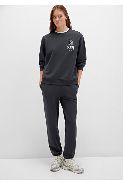 Mavi Logo-gesticktes antrazitfarbenes Sweatshirt 1S10148-70087