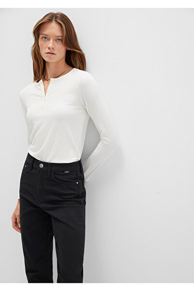 Mavi Langärmliges Basic-T-Shirt in Ecru, schmale Passform / enge Passform 1613621-80194