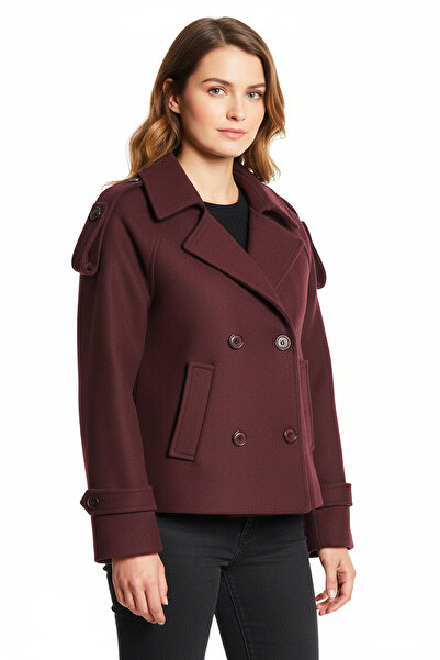 Soydan Güner Kadın Yünlü Crop Kaban Bordo 1425