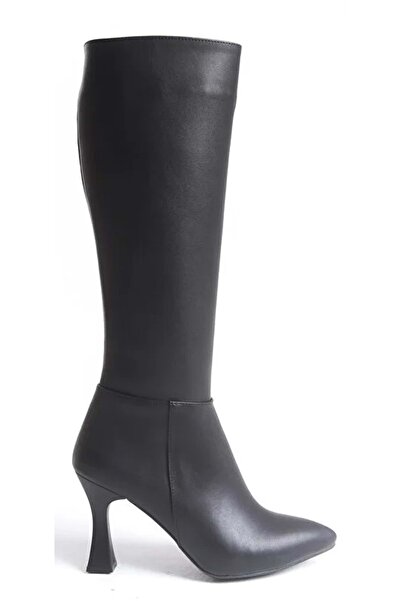 Kocamanlar Ayakkabı Feles Жіночі чоботи з каблуком нижче коліна та гострим носком ЧОРНІ