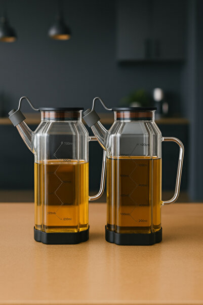 Paşabahçe 2'li Borosilikat 1000ml Cam Yağlık Seti-Ölçülü Sızdırmaz Kapak Kaymaz Taban