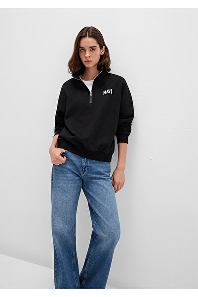 Mavi Μαύρο φούτερ με τυπωμένο λογότυπο με ημιφερμουάρ 1S10179-900