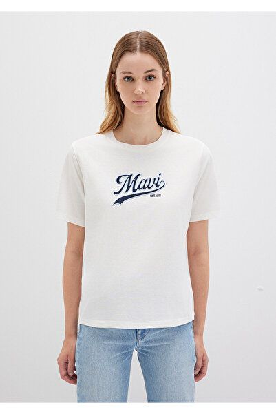 Mavi Logo Printed Ecru T-Shirt Regular Fit 1613565-80194