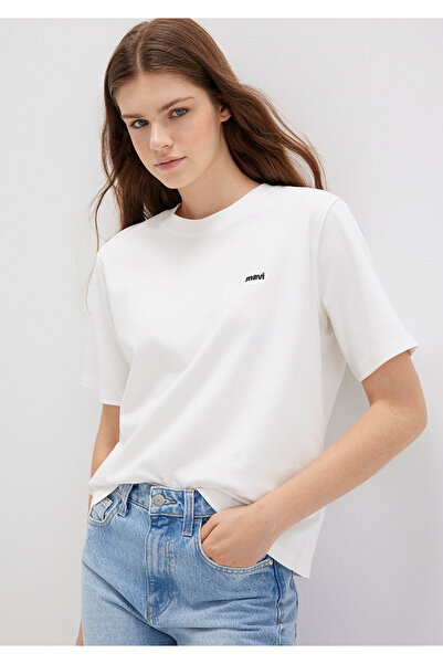 Mavi Μίνι μπλουζάκι με εμπριμέ λογότυπο Interlock Ecru Basic T-shirt Regular Fit / Normal Cut 1612122-70057