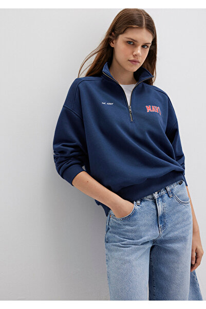 Mavi Світшот з напівзастібкою та логотипом, синій 1S10373-70488