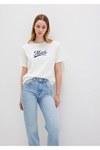 Mavi Logo Printed Ecru T-Shirt Regular Fit 1613565-80194